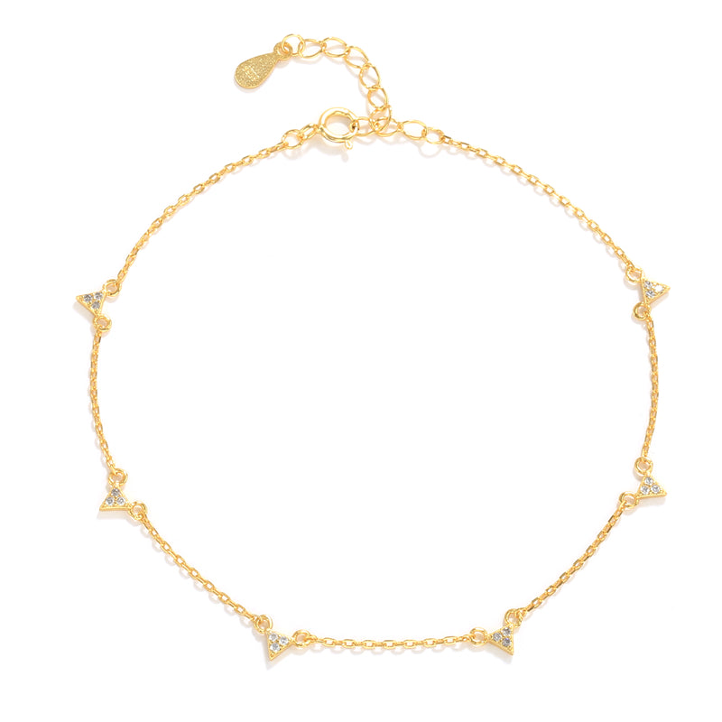 925 sterling silver gold plated star station anklet with cubic zirconia details