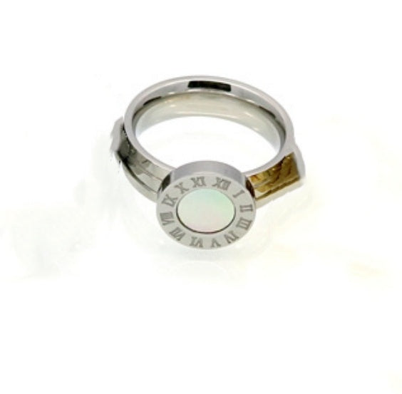 Roman Numeral Ring — Stainless Steel, Shell/Agate (US 6–10)