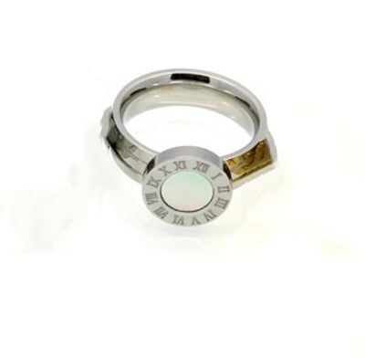 🔢 Roman Numeral Ring — Stainless Steel, Shell/Agate (US 6–10)