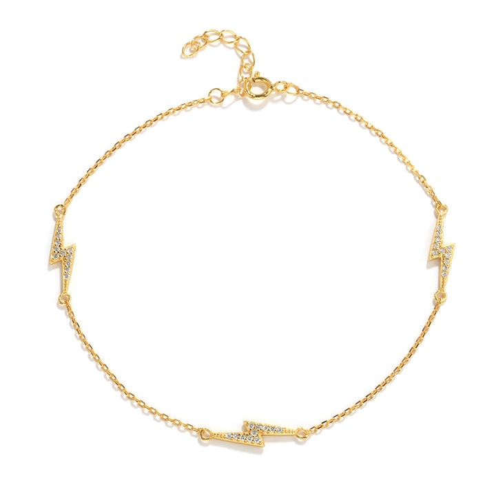 925 sterling silver gold plated lightning station anklet with cubic zirconia details