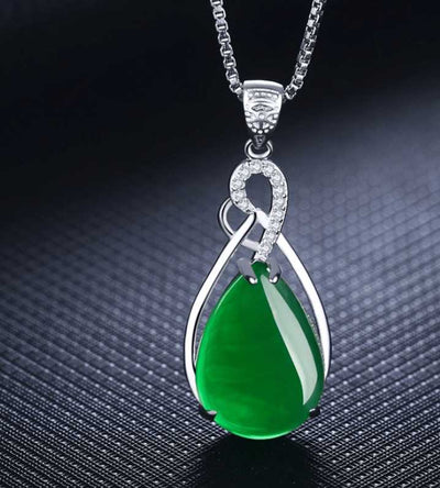 925 Silver Clavicle Necklace Green Chalcedony