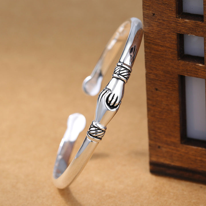 Silver Handshake Cuff Bracelet