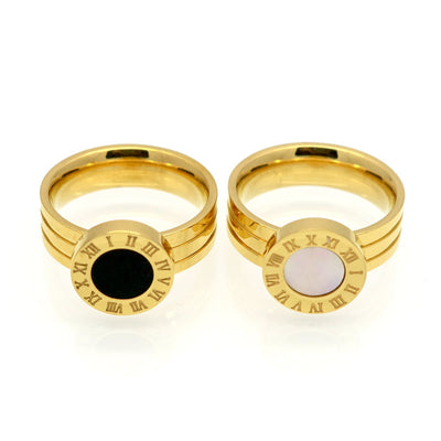 🔢 Roman Numeral Ring — Stainless Steel, Shell/Agate (US 6–10)