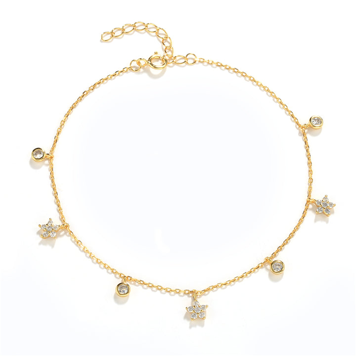 925 sterling silver gold plated dangling star anklet with cubic zirconia charms