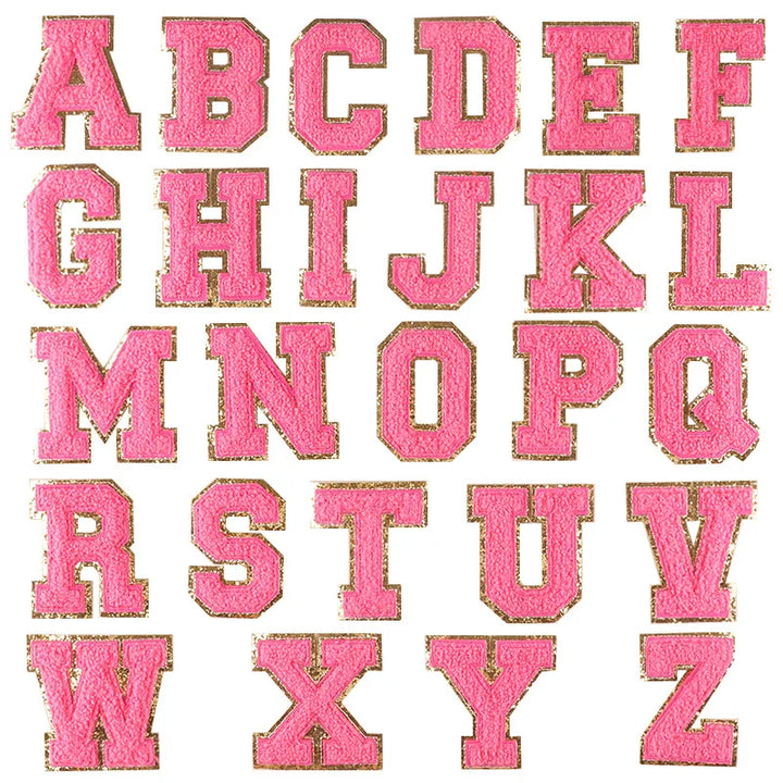 A-Z Letter Patches for Clothing Large Pink Towel Embroidery Patches on Clothes Stickers Appliques DIY Craft Accessories Size:8CM