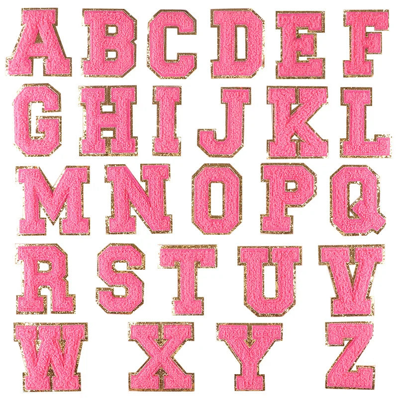 A-Z Letter Patches for Clothing Large Pink Towel Embroidery Patches on Clothes Stickers Appliques DIY Craft Accessories Size:8CM