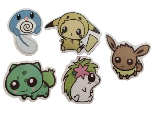 Set of five cartoon character stickers on a white background