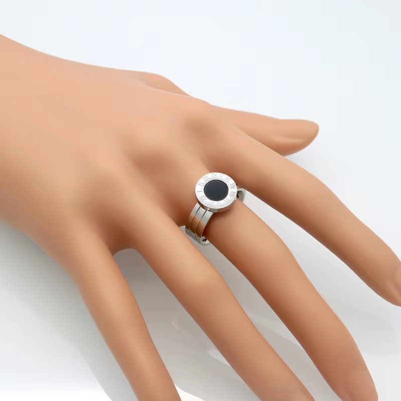 🔢 Roman Numeral Ring — Stainless Steel, Shell/Agate (US 6–10)