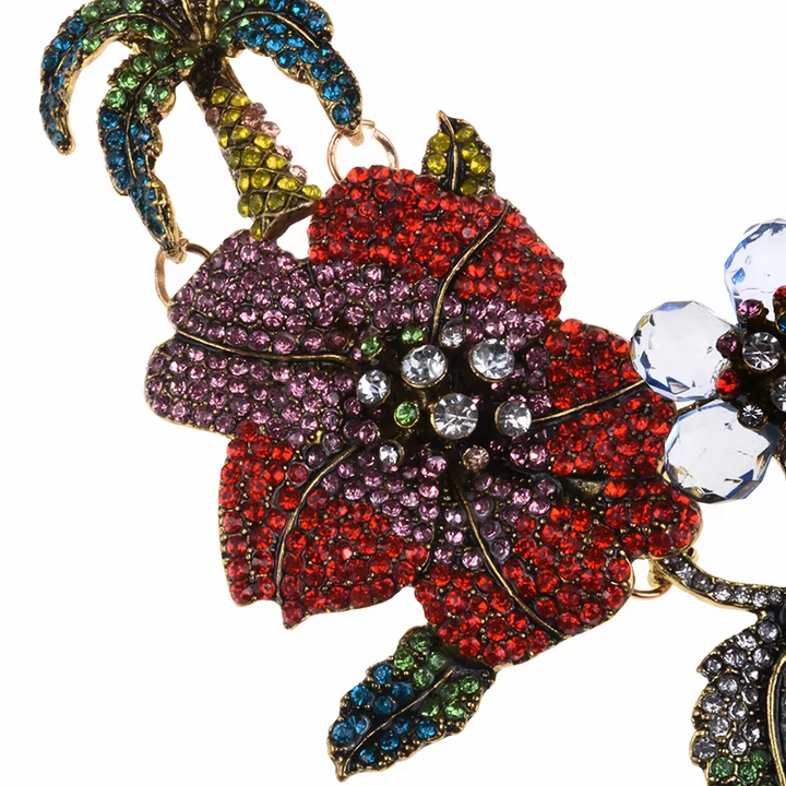 Tropical Crystal Flamingo Flower Necklace — Statement Piece