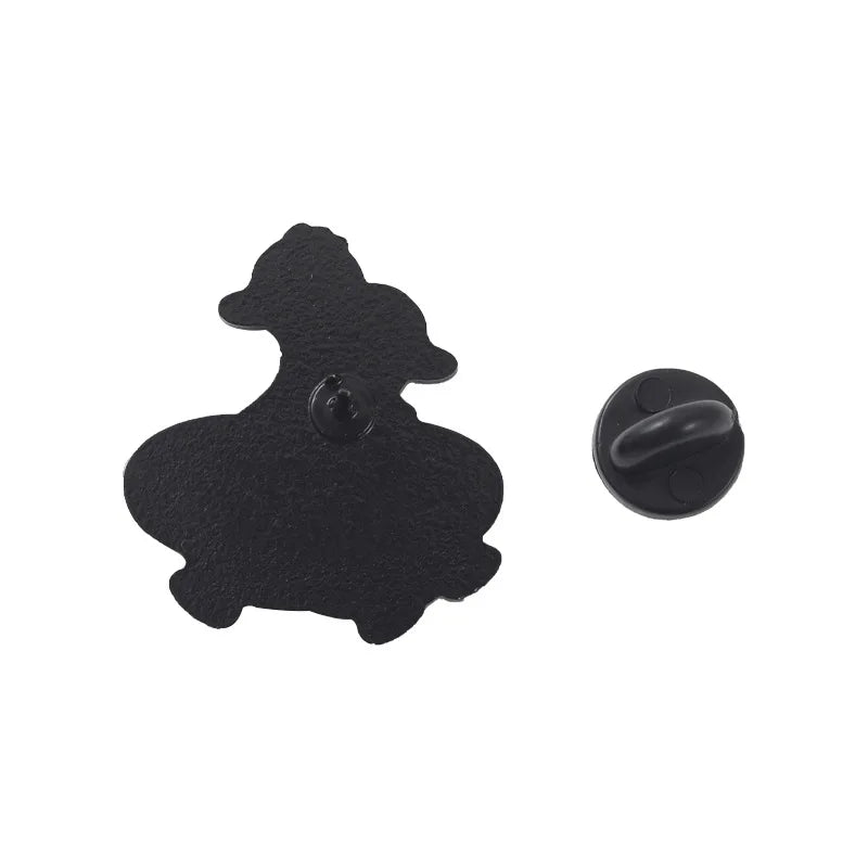 Back of one enamel pin and its clip on a white background