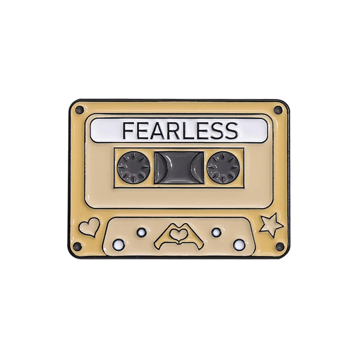 Cassette tape-shaped enamel pin  with &