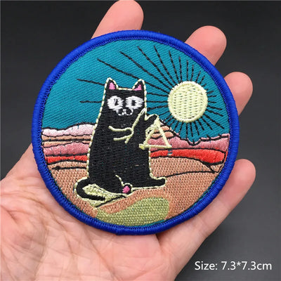 🎨Iron-On Nature & Art Patch — Van Gogh, Wave, Mushroom & Mountain Landscape Embroidered Badge