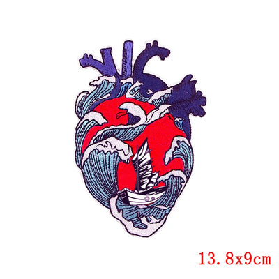 Heart-shaped design with red center and blue outer outline on a white background