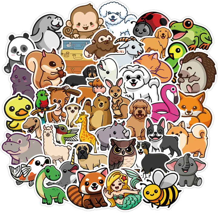 Collection of colorful animal stickers on a white background