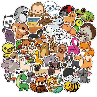 Collection of colorful animal stickers on a white background