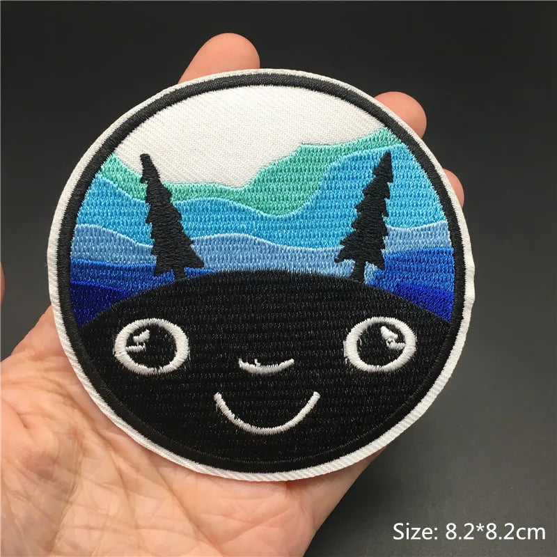 🎨Iron-On Nature & Art Patch — Van Gogh, Wave, Mushroom & Mountain Landscape Embroidered Badge