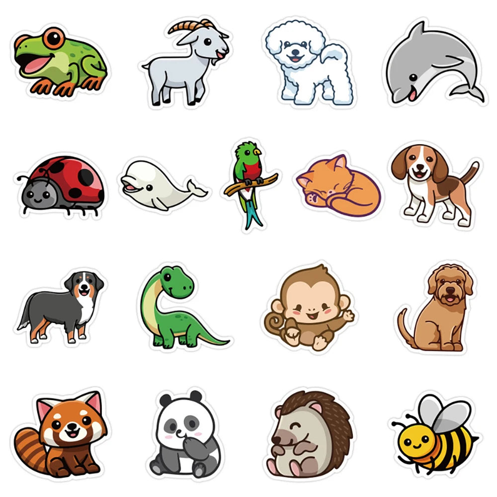 Collection of cartoon animal illustrations on a white background