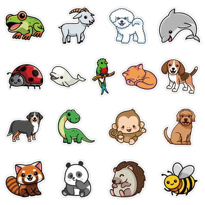 Collection of cartoon animal illustrations on a white background