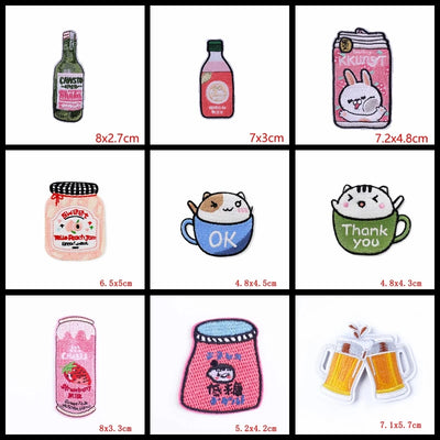 🍼 Drink Bottle & Cup Patch — Cartoon Iron-On Embroidery