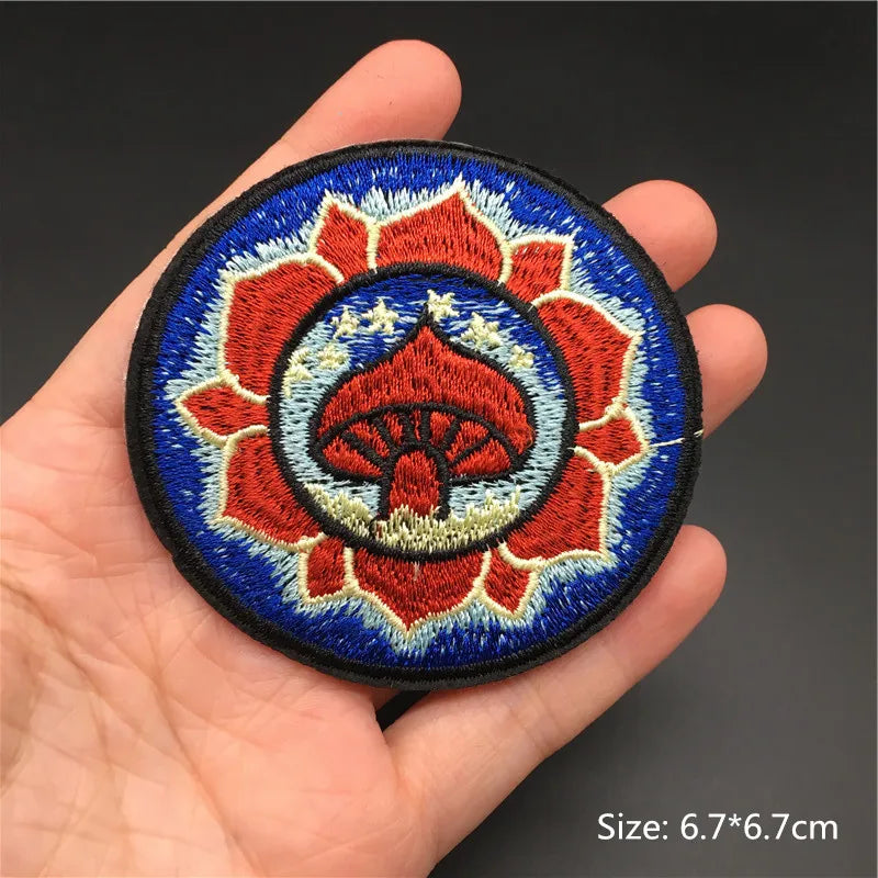 🎨Iron-On Nature & Art Patch — Van Gogh, Wave, Mushroom & Mountain Landscape Embroidered Badge