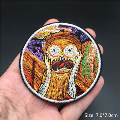 🎨Iron-On Nature & Art Patch — Van Gogh, Wave, Mushroom & Mountain Landscape Embroidered Badge