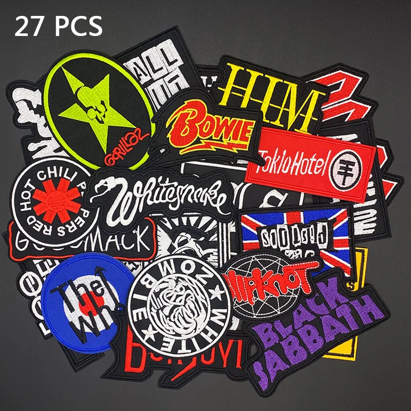 🎸27pcs Band Music Patches – Iron-On Embroidered Appliques for Jackets, Jeans, Bags & More