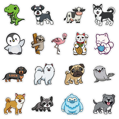 Collection of cartoon animal stickers on a white background