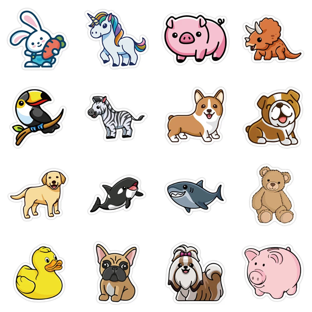Set of cartoon animal stickers on a white background