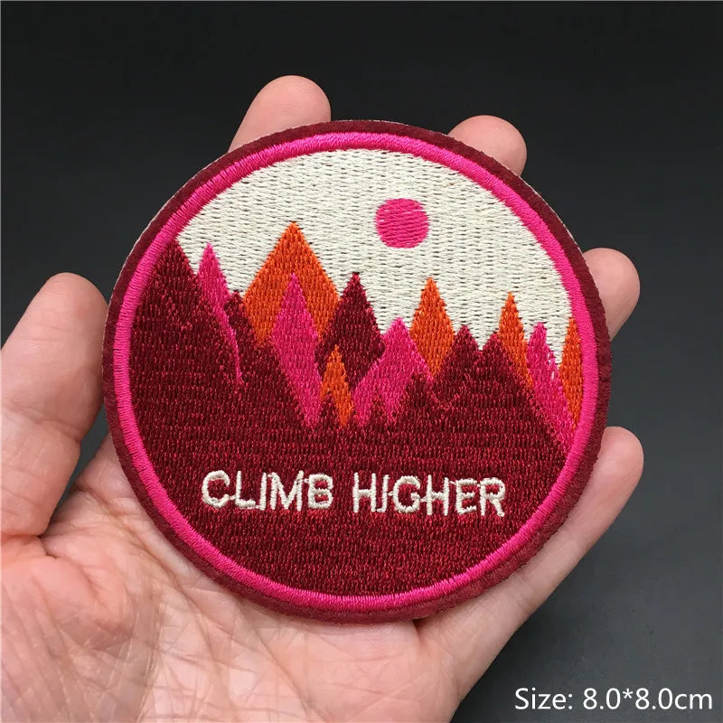 🎨Iron-On Nature & Art Patch — Van Gogh, Wave, Mushroom & Mountain Landscape Embroidered Badge
