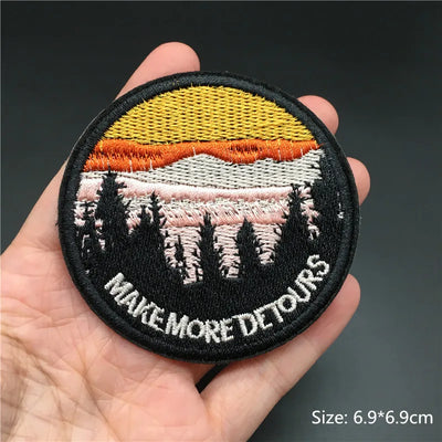🎨Iron-On Nature & Art Patch — Van Gogh, Wave, Mushroom & Mountain Landscape Embroidered Badge