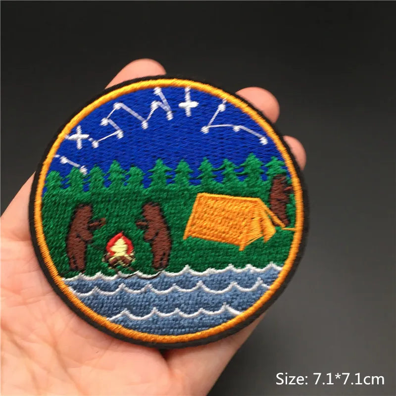 🎨Iron-On Nature & Art Patch — Van Gogh, Wave, Mushroom & Mountain Landscape Embroidered Badge