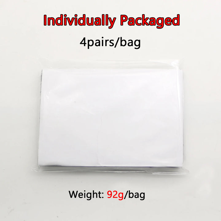 Aplastic bag contains 4 pairs of Velcro pads on  a white background.