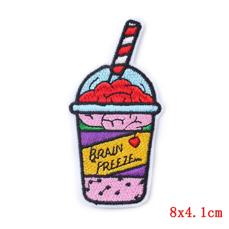 🍼 Drink Bottle & Cup Patch — Cartoon Iron-On Embroidery