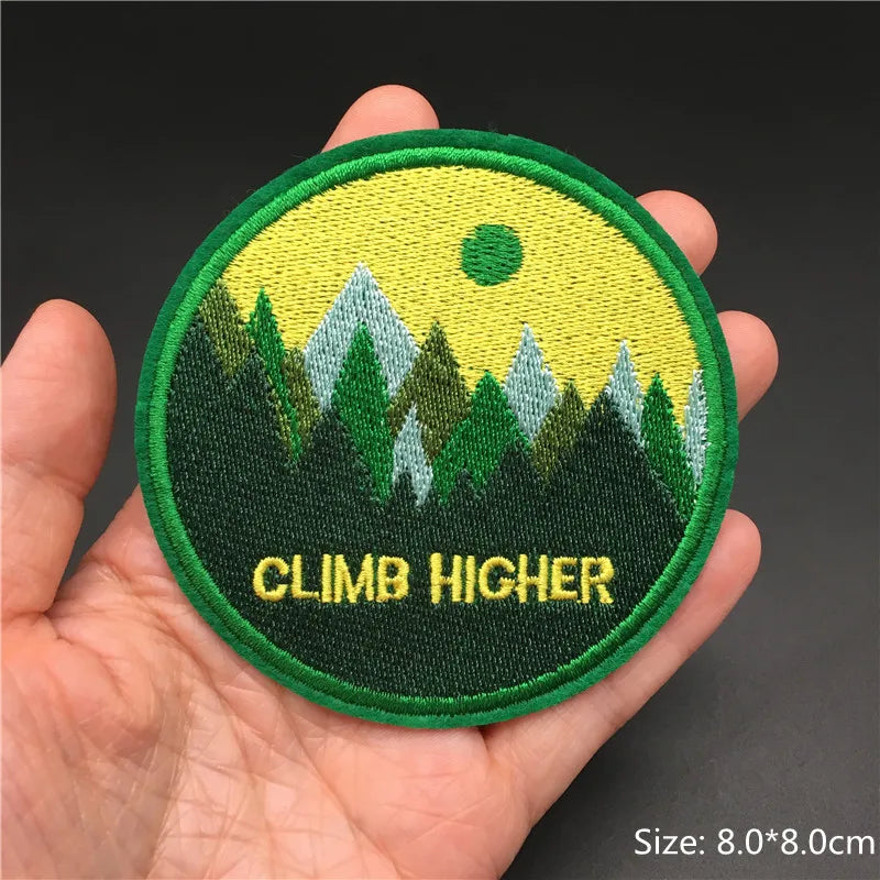 🎨Iron-On Nature & Art Patch — Van Gogh, Wave, Mushroom & Mountain Landscape Embroidered Badge