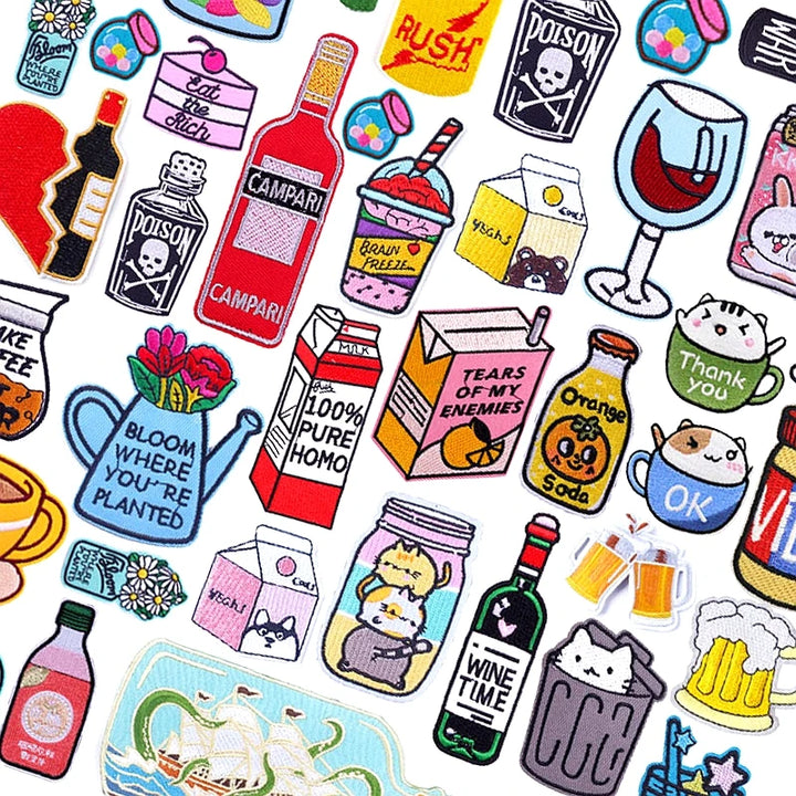 Drink Bottle &amp; Cup Patch — Cartoon Iron-On Embroidery