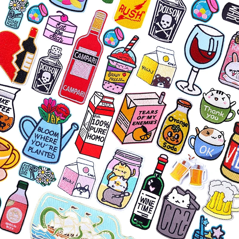 🍼 Drink Bottle & Cup Patch — Cartoon Iron-On Embroidery