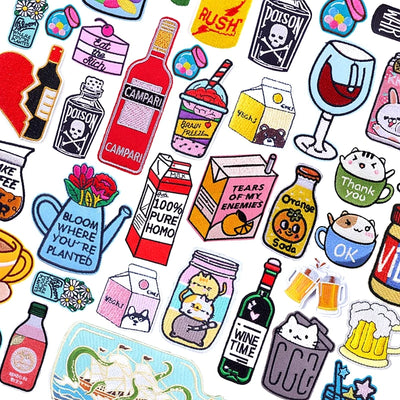 🍼 Drink Bottle & Cup Patch — Cartoon Iron-On Embroidery