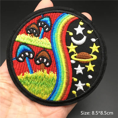 🎨Iron-On Nature & Art Patch — Van Gogh, Wave, Mushroom & Mountain Landscape Embroidered Badge