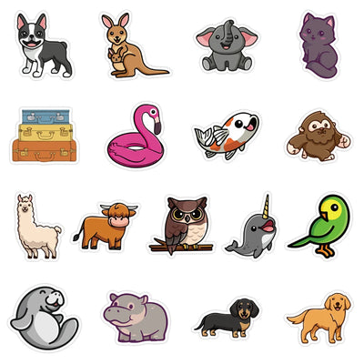 Collection of cartoon animal stickers on a white background
