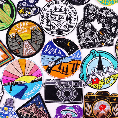 Collection of various colorful stickers with different designs on a white background