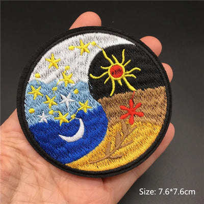 🎨Iron-On Nature & Art Patch — Van Gogh, Wave, Mushroom & Mountain Landscape Embroidered Badge