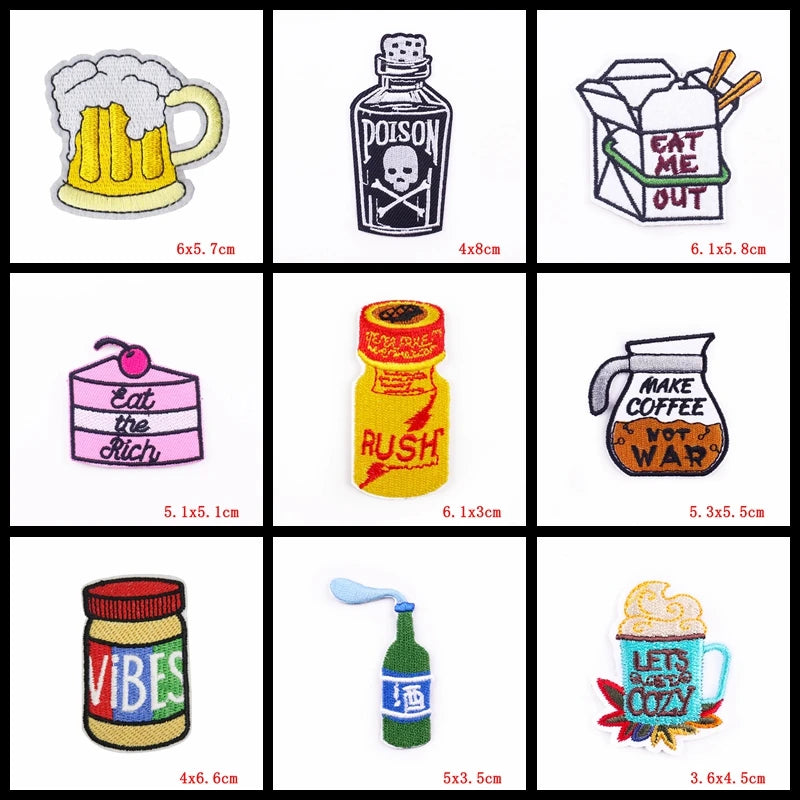 🍼 Drink Bottle & Cup Patch — Cartoon Iron-On Embroidery