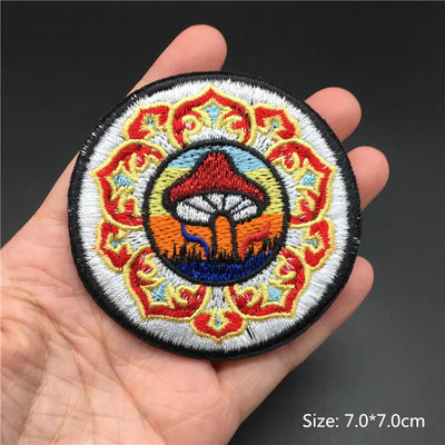 🎨Iron-On Nature & Art Patch — Van Gogh, Wave, Mushroom & Mountain Landscape Embroidered Badge