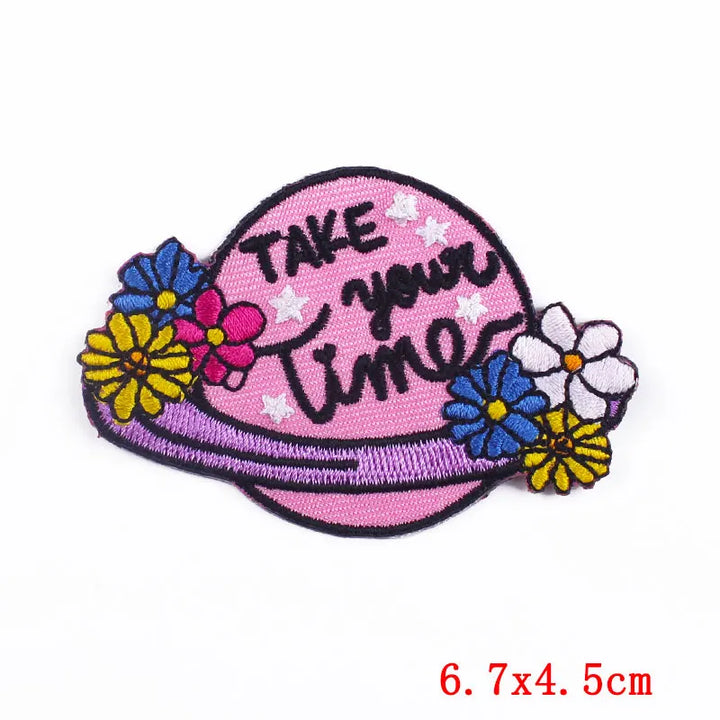 Pink patch with flowers and &