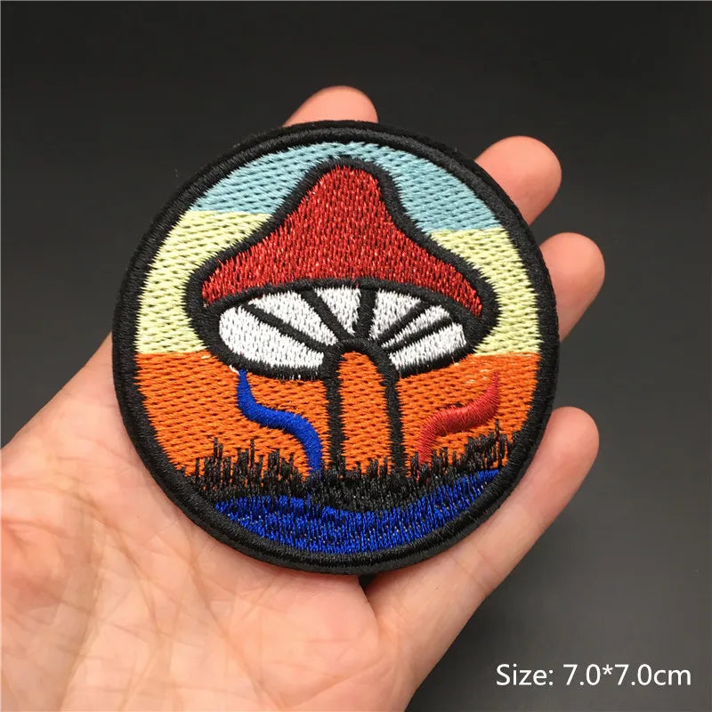 🎨Iron-On Nature & Art Patch — Van Gogh, Wave, Mushroom & Mountain Landscape Embroidered Badge