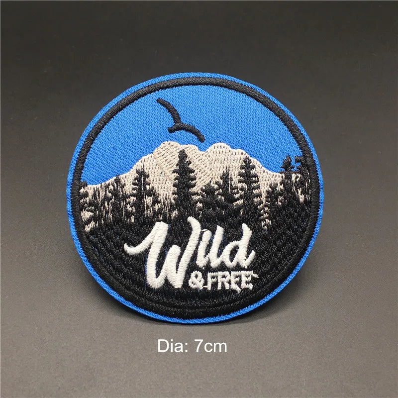 🎨Iron-On Nature & Art Patch — Van Gogh, Wave, Mushroom & Mountain Landscape Embroidered Badge