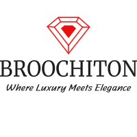 Broochiton logo with a red diamond-shaped brooch on a white background