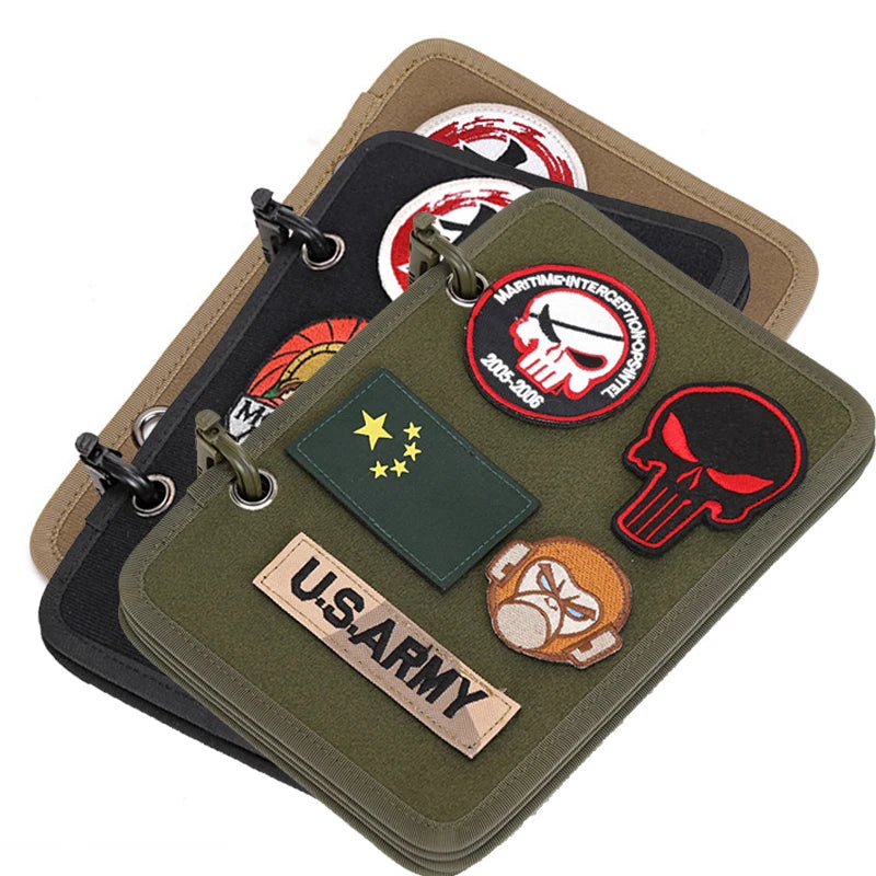 Tactical patch display panel set for morale patch storage and hook loop organization in three different colors, green olives, tan and black 