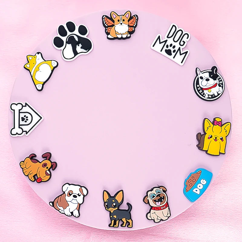 🐶40/50pcs Cute Dog Shoe Charms – Kawaii Puppy Faces, Paws & Bones for Crocs & Clog Decoration