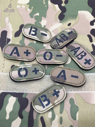 🪖 Tactical Blood Type Patch — Multicam IR Reflective Hook & Loop Badge for Vests, Packs & Field Gear